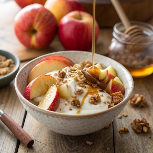 Fall Yogurt Bowls You'll Love 4 ultra zoom close up of a stewed apple yogurt bowl
