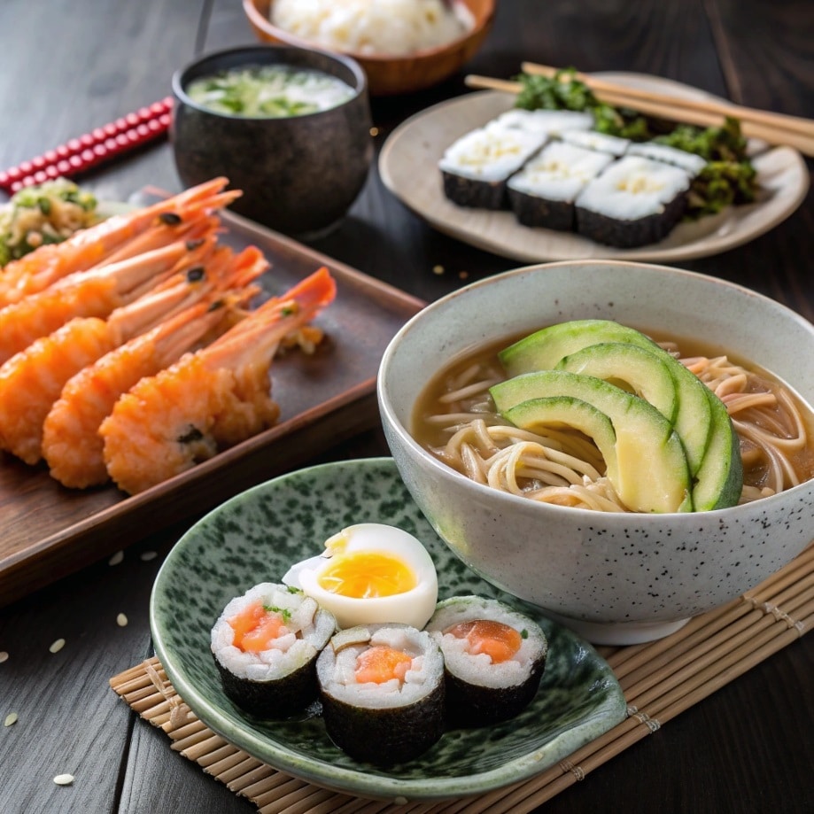 ultra zoom close up of a vibrant japanese meal spr