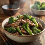 ultra zoom close up of chinese beef and broccoli s