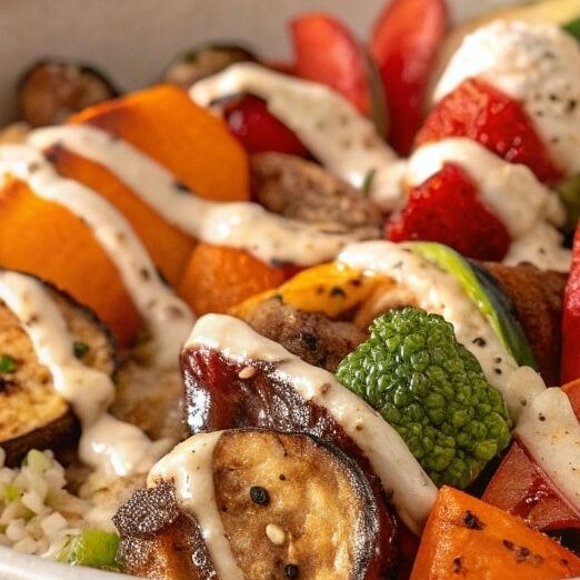 Glow Bowl Recipe: Roasted Veggie, Tahini Yogurt Sauce 6 looking for a colorful nutritious meal that warms edited