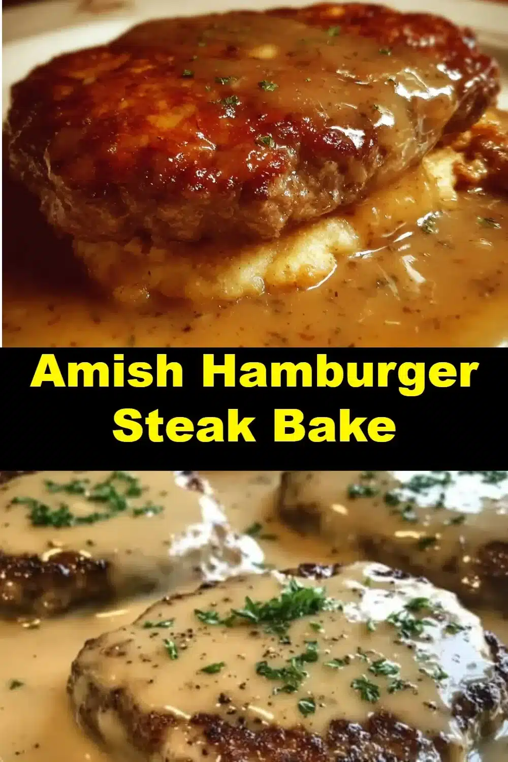 Amish Hamburger Steak Bake served in a rustic dish