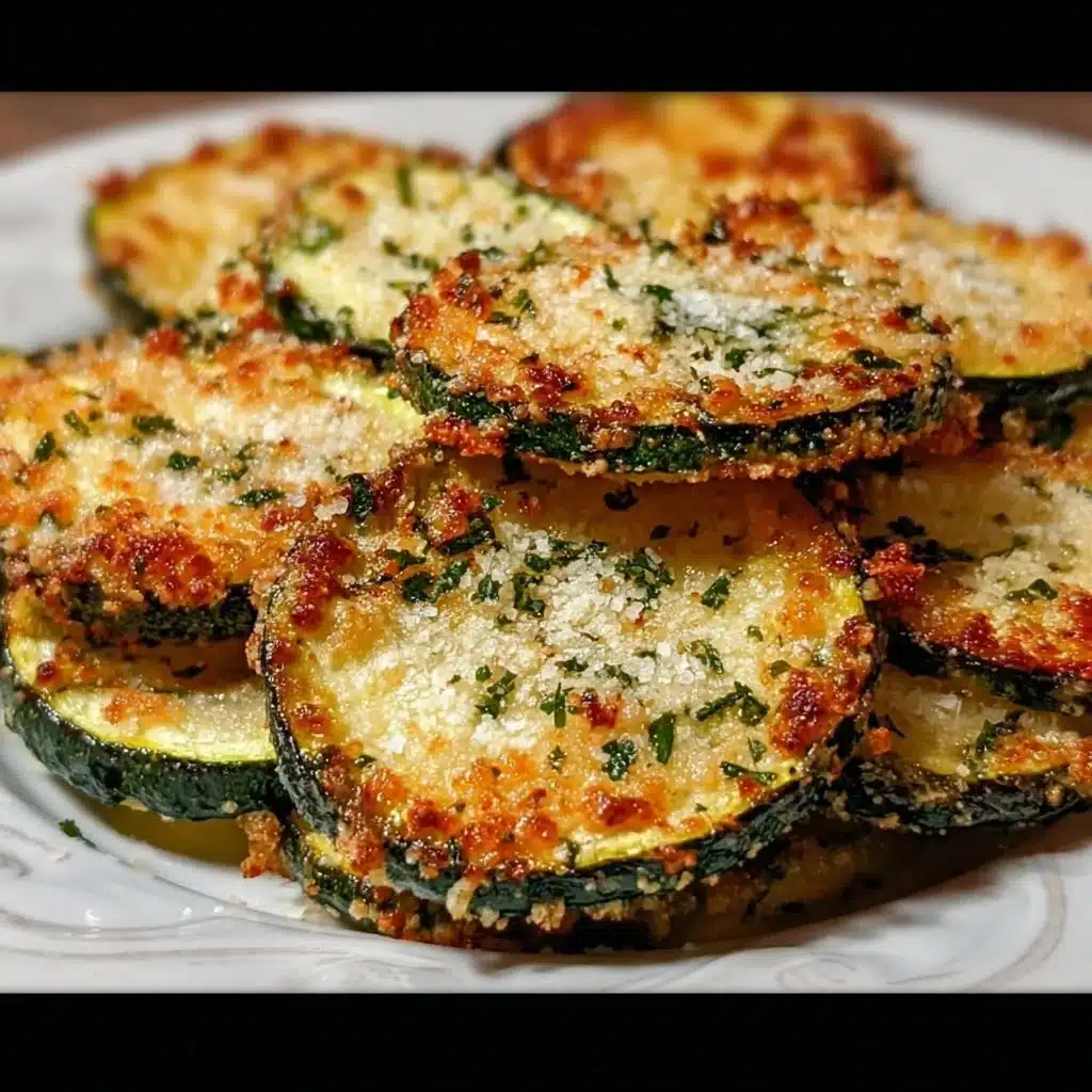 Baked Parmesan Zucchini Slices topped with cheese and herbs on a baking tray