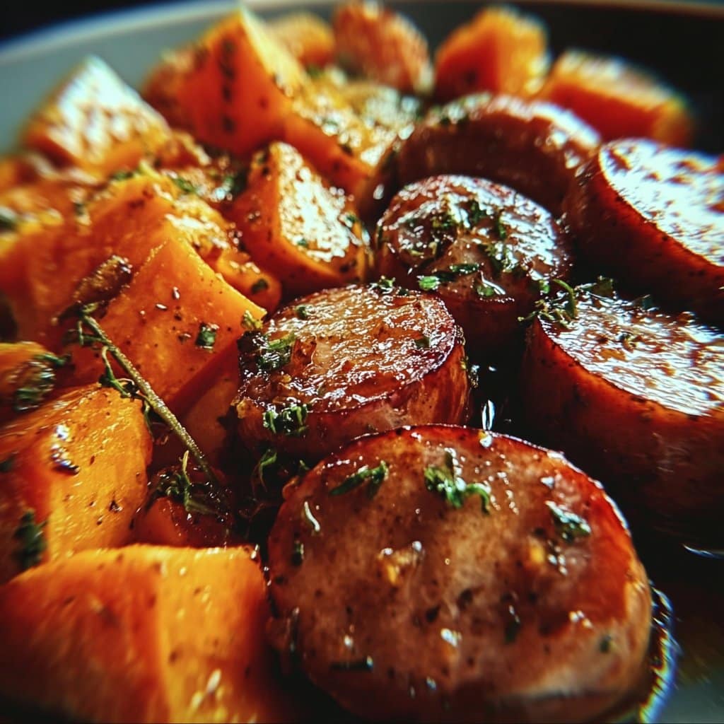 Honey Garlic Sausage with Sweet Potatoes