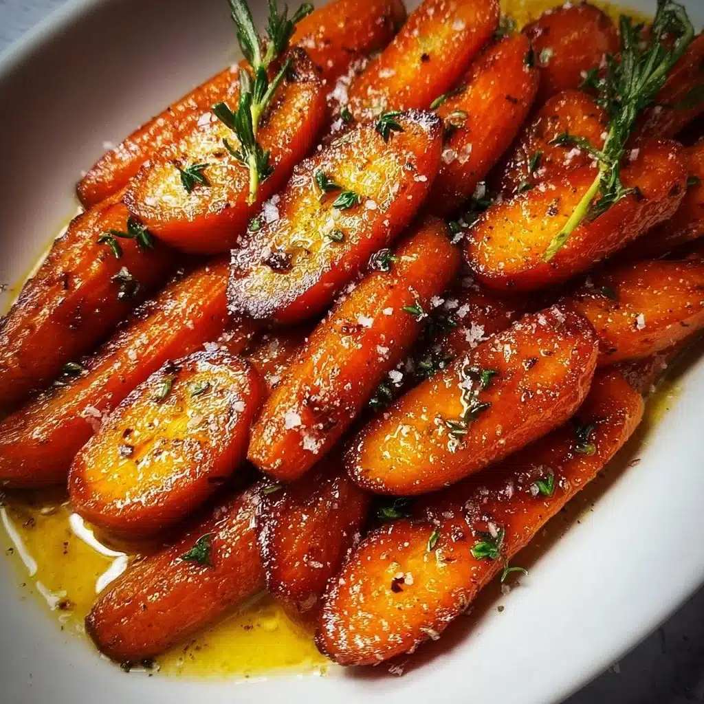 Bowl of glazed carrots garnished with herbs