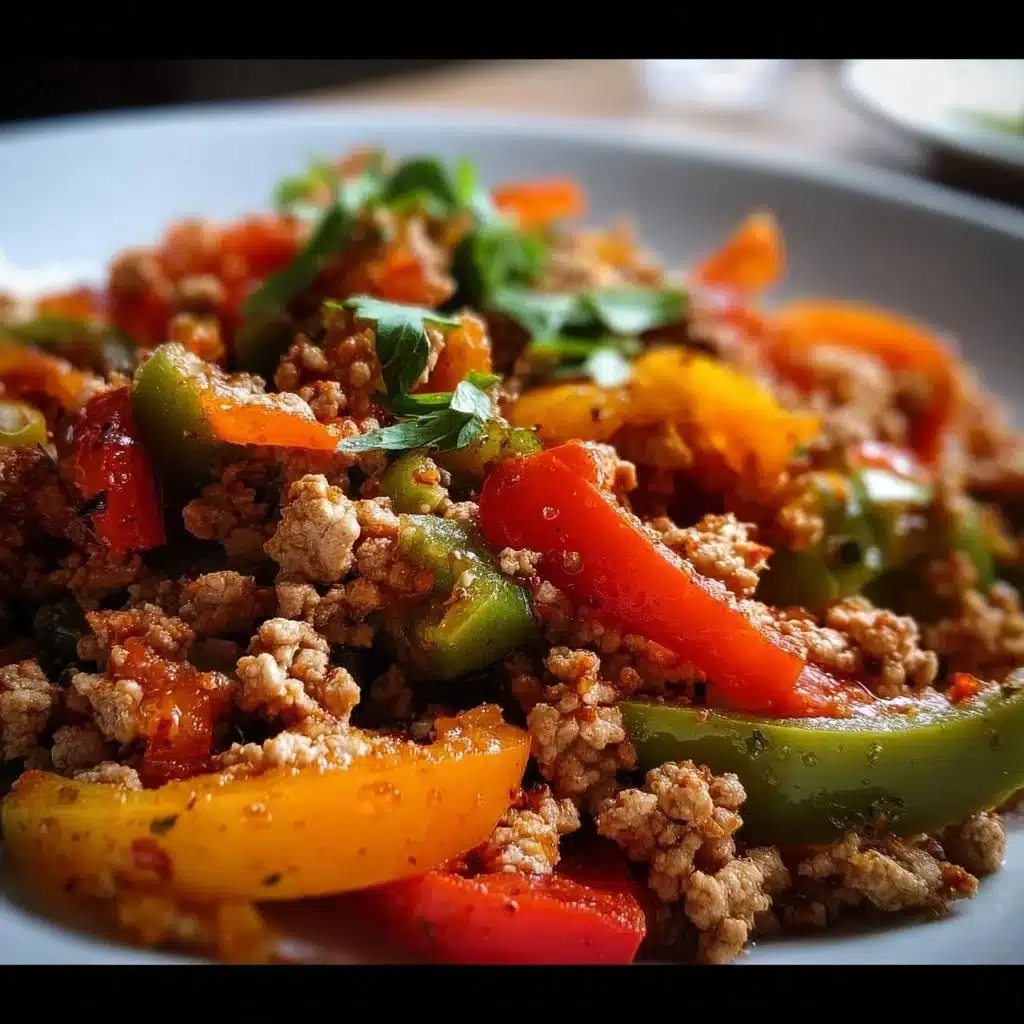 Ground Turkey and Peppers 6 Ground turkey and peppers dish garnished with herbs