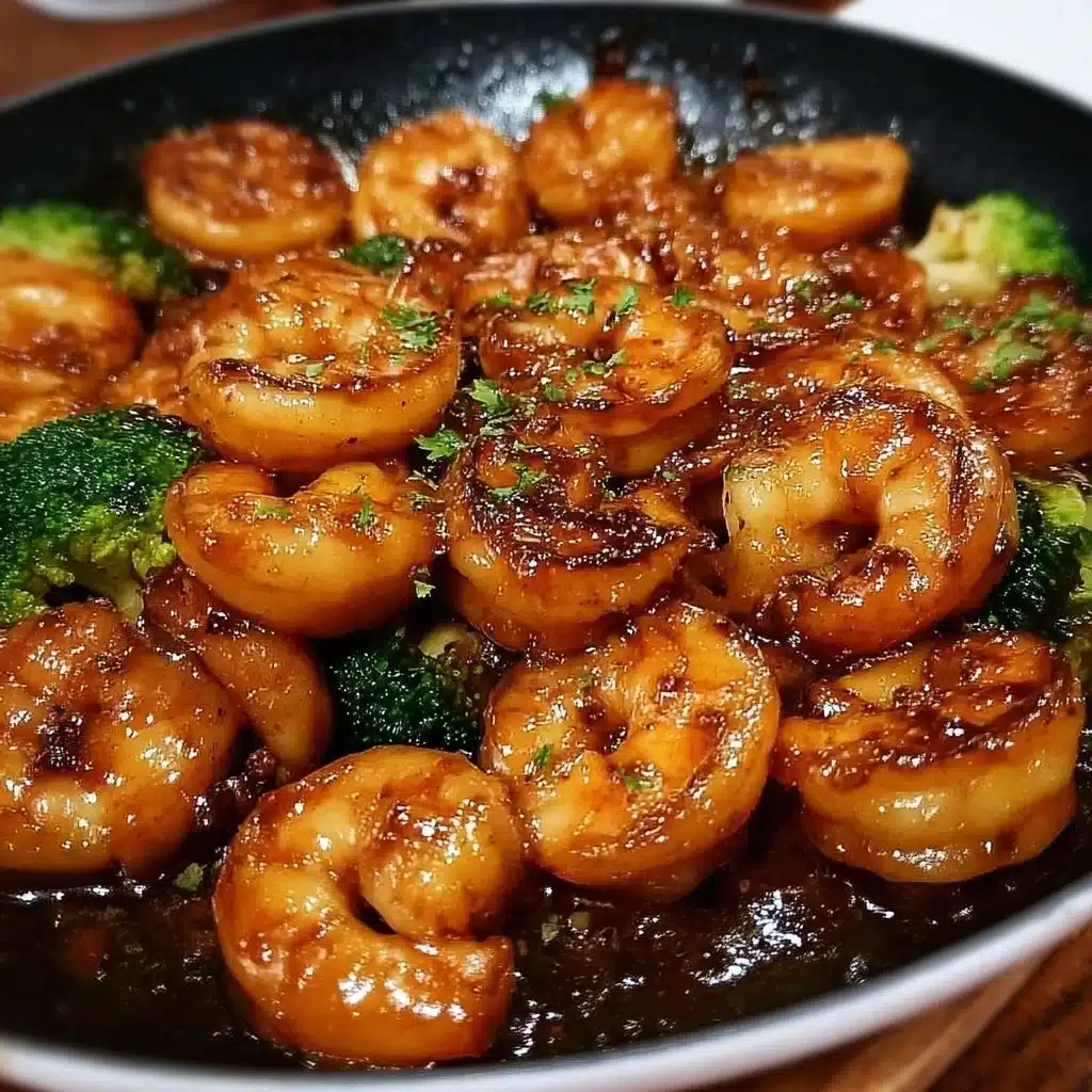 Delicious high-protein honey garlic shrimp served with fresh vegetables.