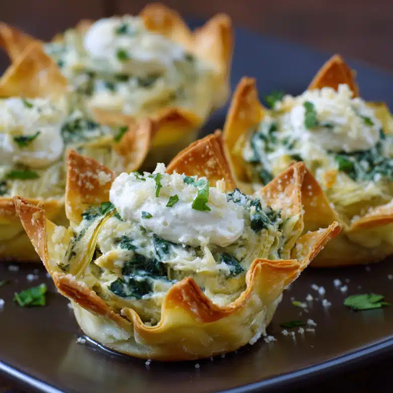 Spinach and Artichoke Wonton Cups 6 how to make Spinach and Artichoke Wonton Cups Ingredients