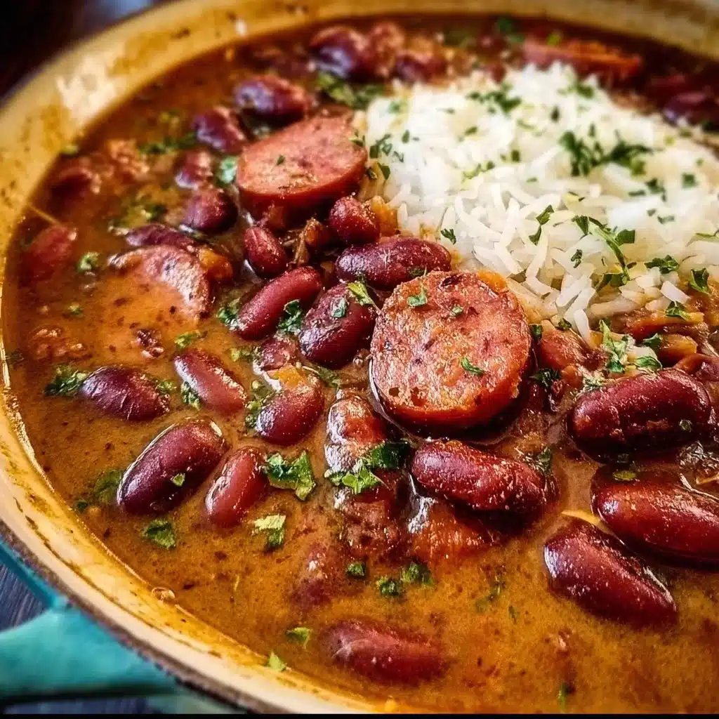 Delicious bowl of Louisiana Red Beans and Rice topped with green onions