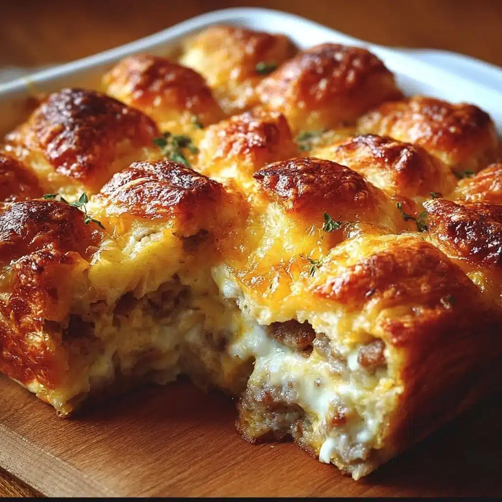 Delicious overnight croissant breakfast casserole baked and ready to serve
