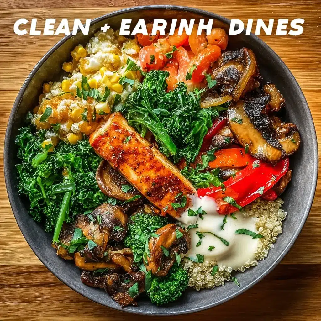 Quick & Healthy Clean Eating Dinner Ideas 6 Quick and healthy clean eating dinner ideas in a vibrant plate arrangement.