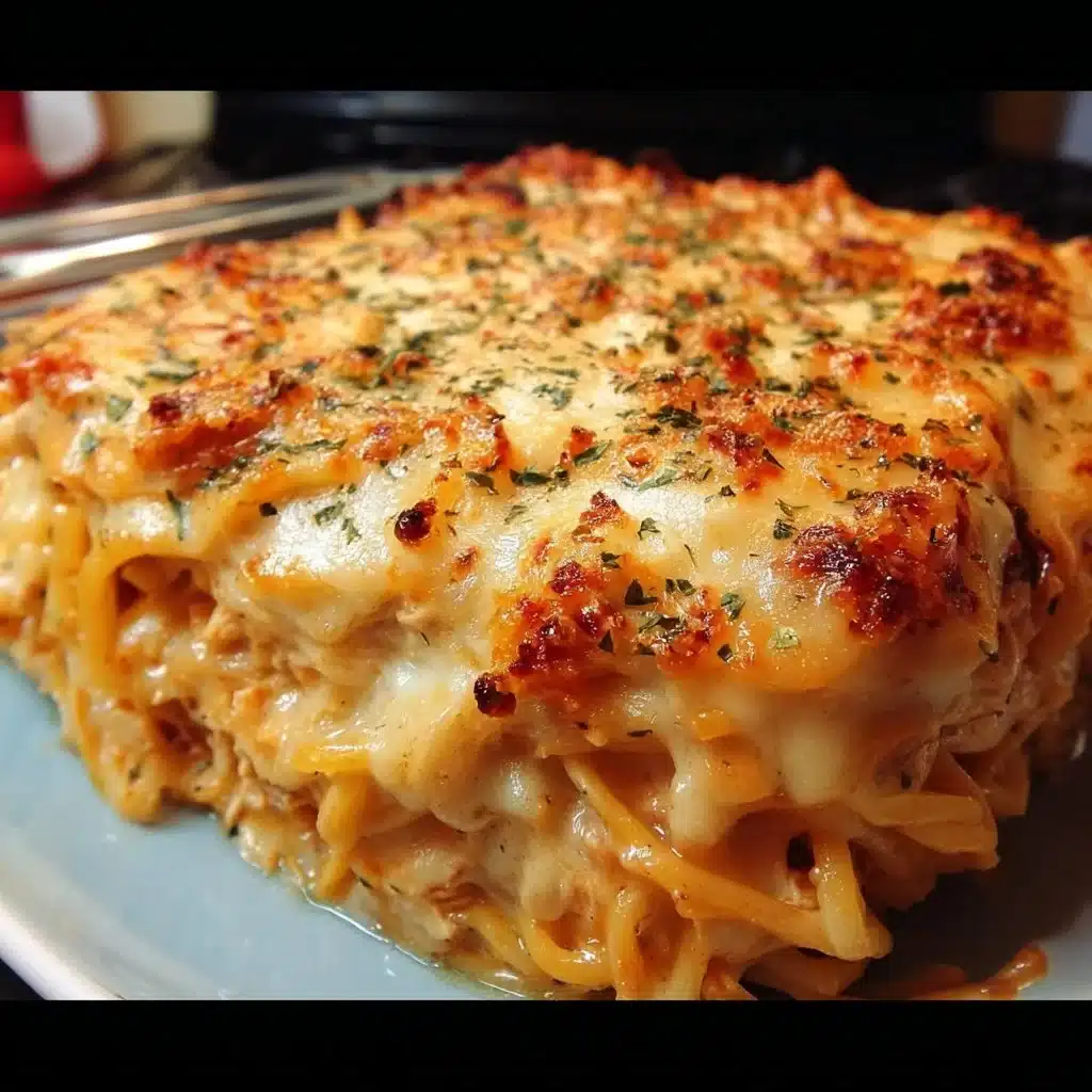 Cheesy Chicken Spaghetti Casserole with Southern spices and herbs