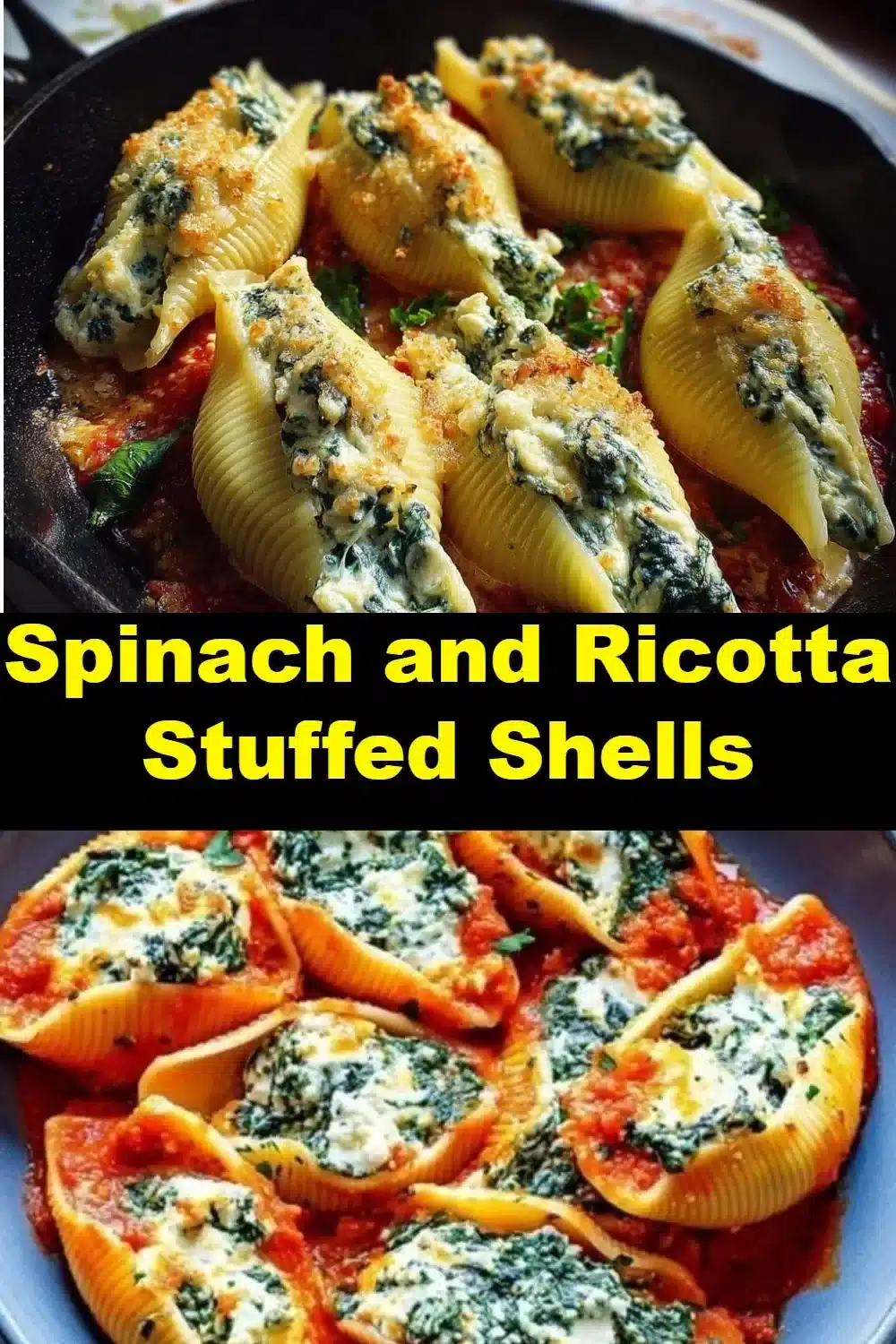 Spinach and ricotta stuffed shells in a creamy sauce served on a plate