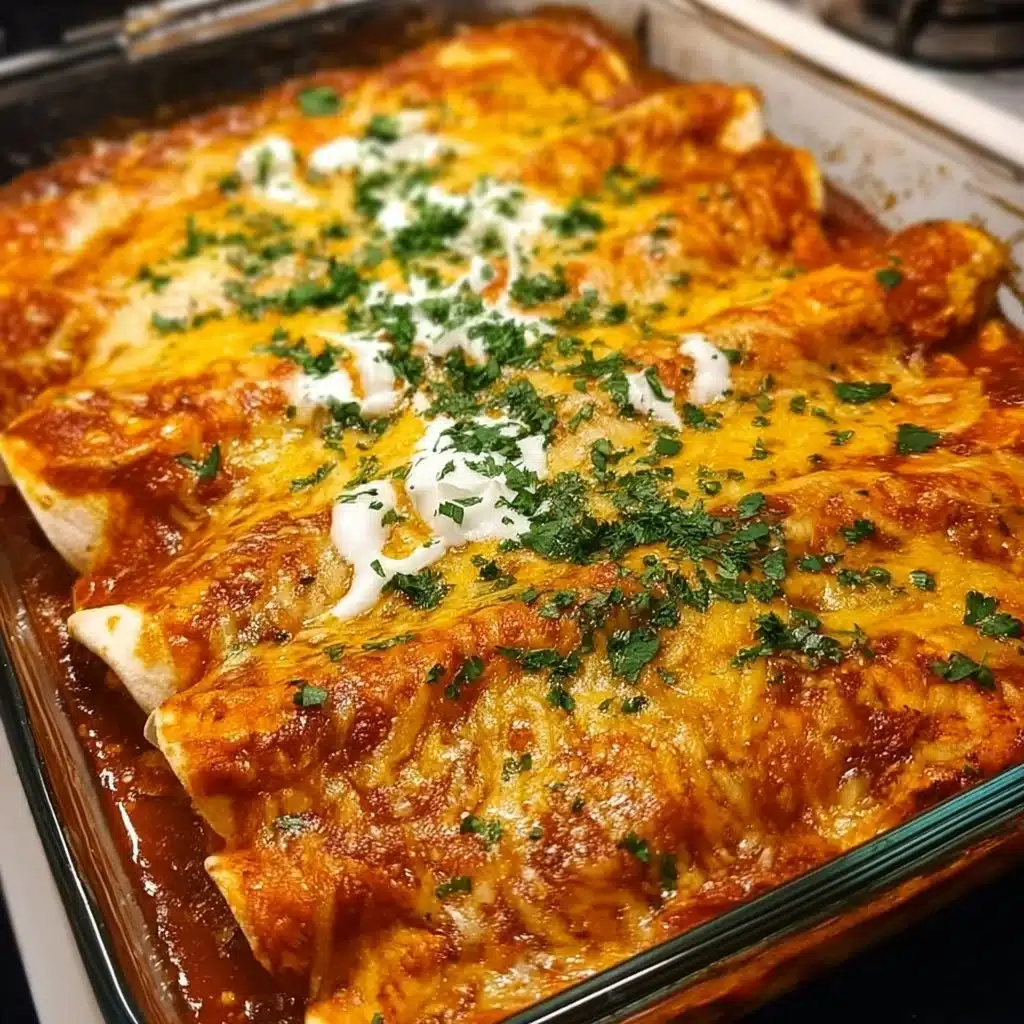 Delicious quick and easy chicken enchiladas topped with melted cheese