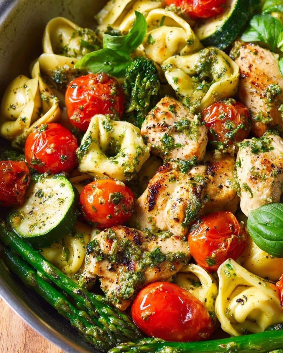 One-Pan Pesto Chicken, Tortellini, and Veggies