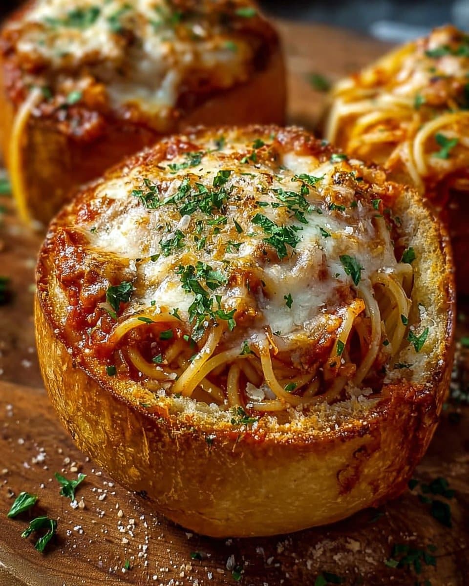 Spaghetti Garlic Bread Bowls