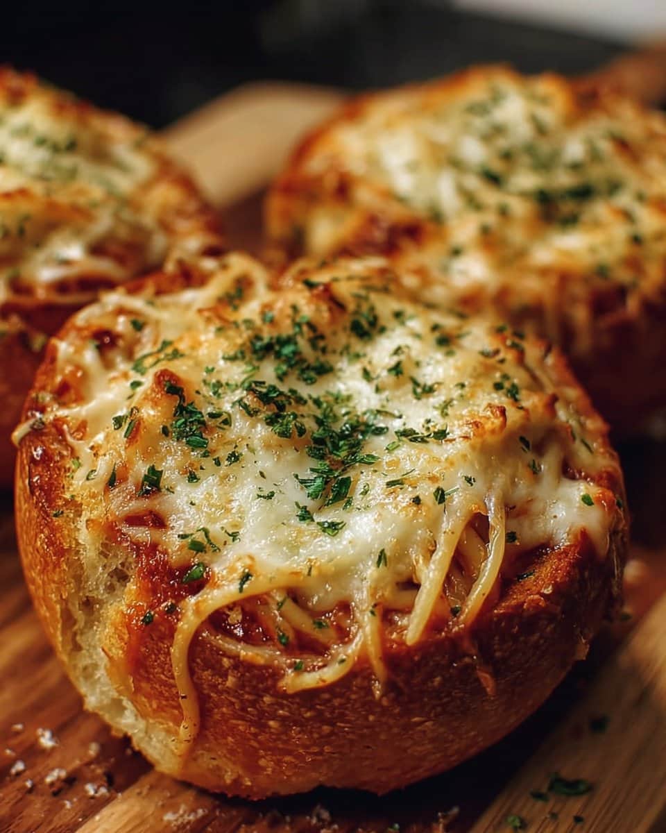 Spaghetti Garlic Bread Bowls