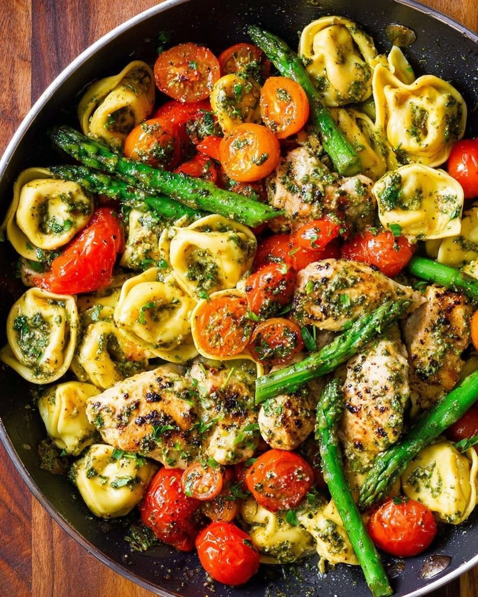 One-Pan Pesto Chicken, Tortellini, and Veggies