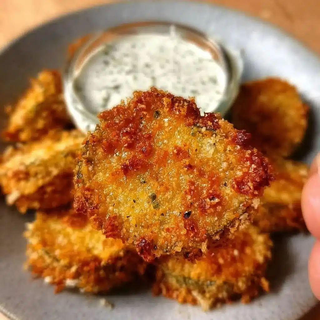 Plate of crispy air fryer fried pickles ready to serve.