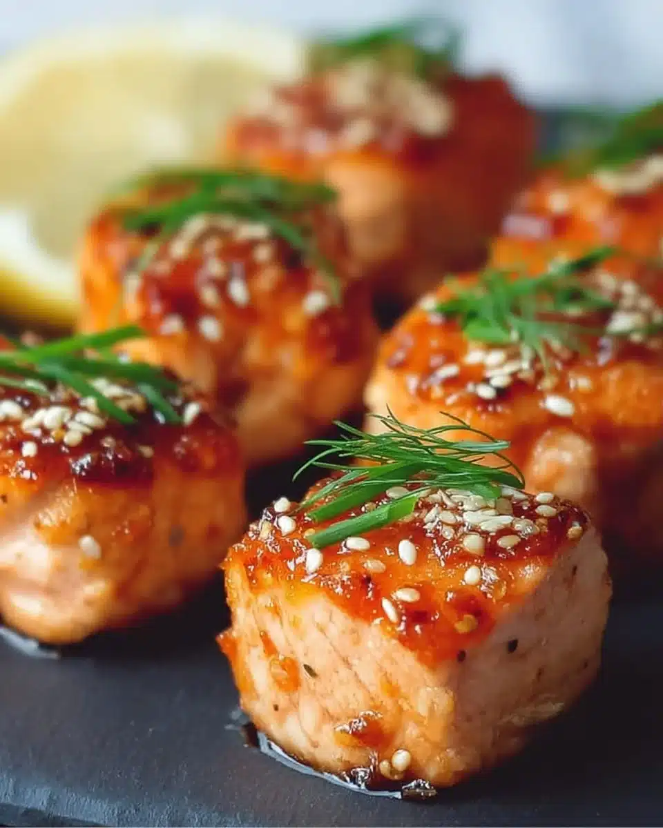 Delicious Bang Bang Salmon Bites served on a plate