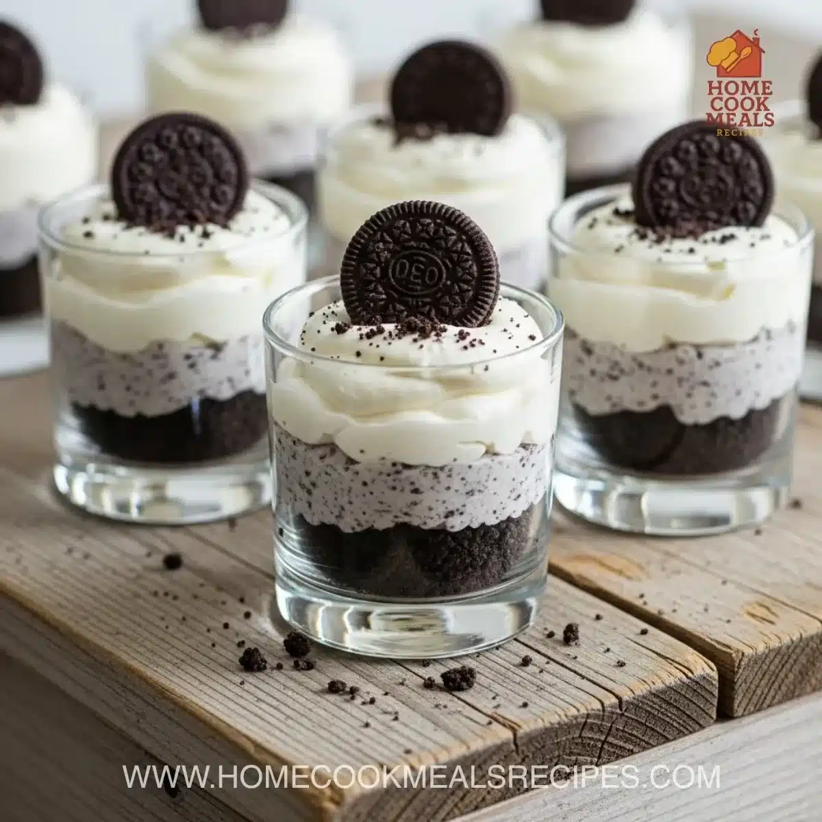 Delicious Cookies and Cream Dessert Cups with chocolate cookie crumbles