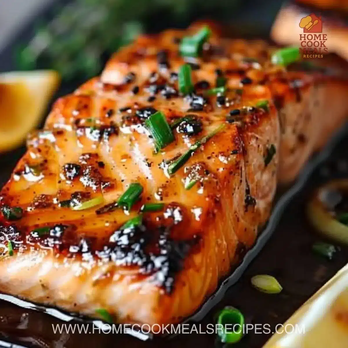 Crispy honey garlic salmon fillet plated with vibrant vegetables