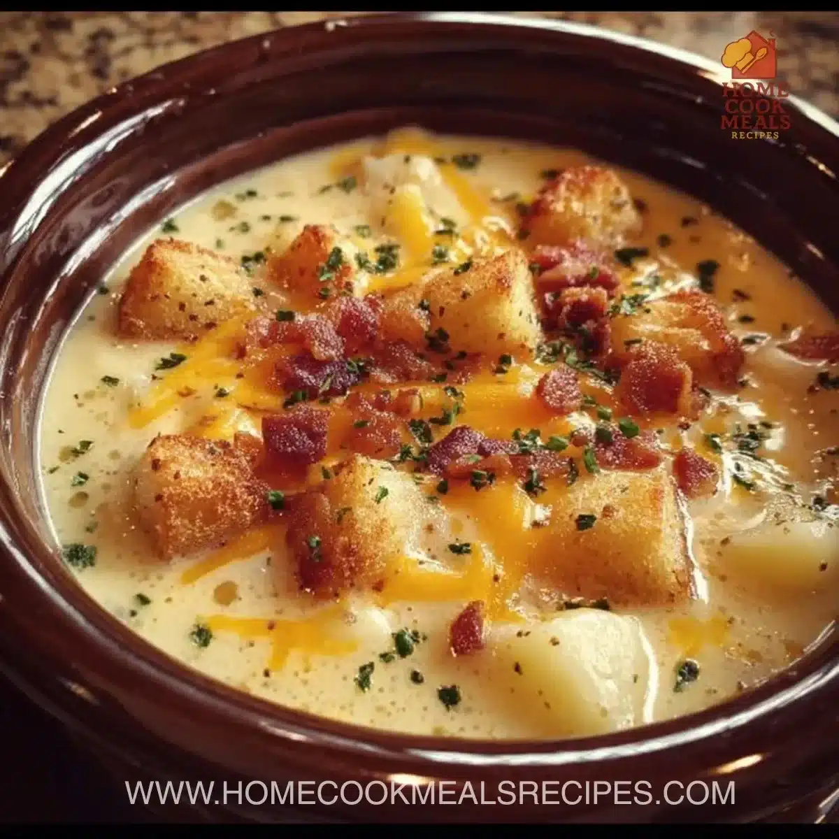 Crock Pot Crack Potato Soup served in a bowl with toppings