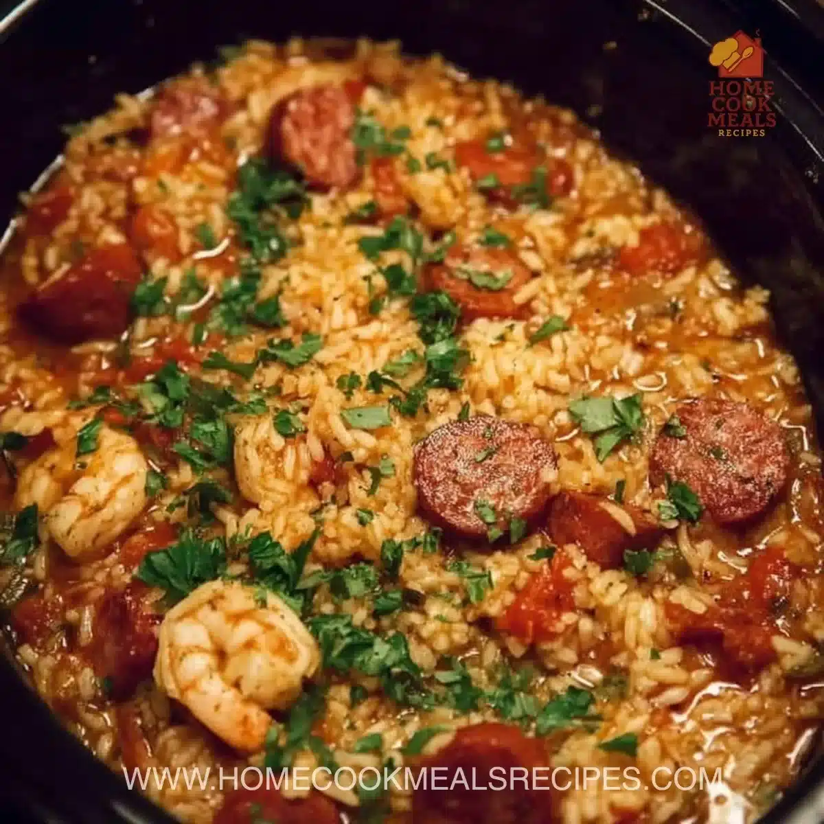 Delicious Crock Pot jambalaya served in a bowl with colorful ingredients