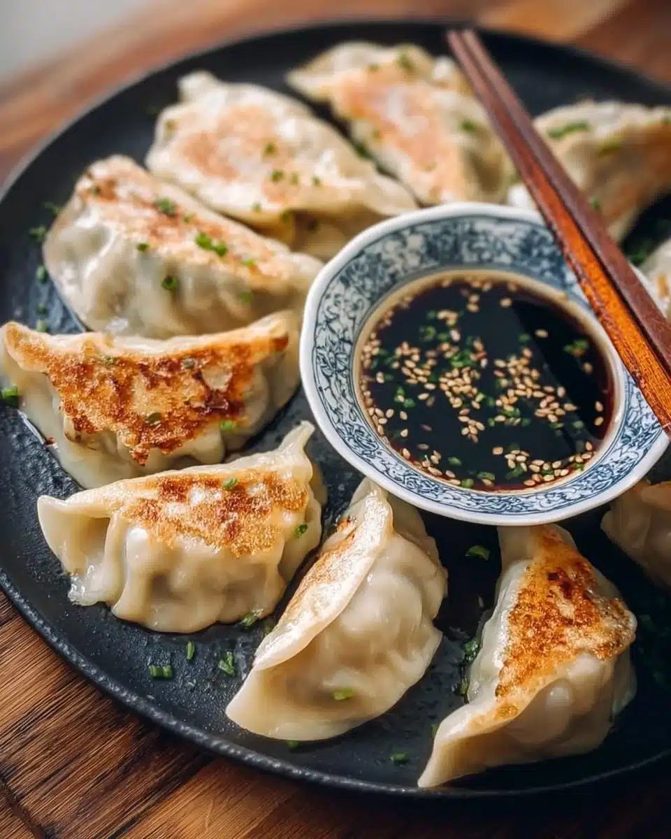Assorted dumplings served with dipping sauce on a platter.