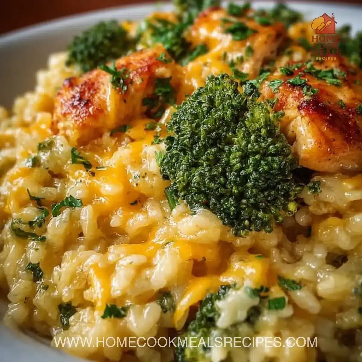 Easy crockpot cheesy chicken broccoli rice dish served on a plate