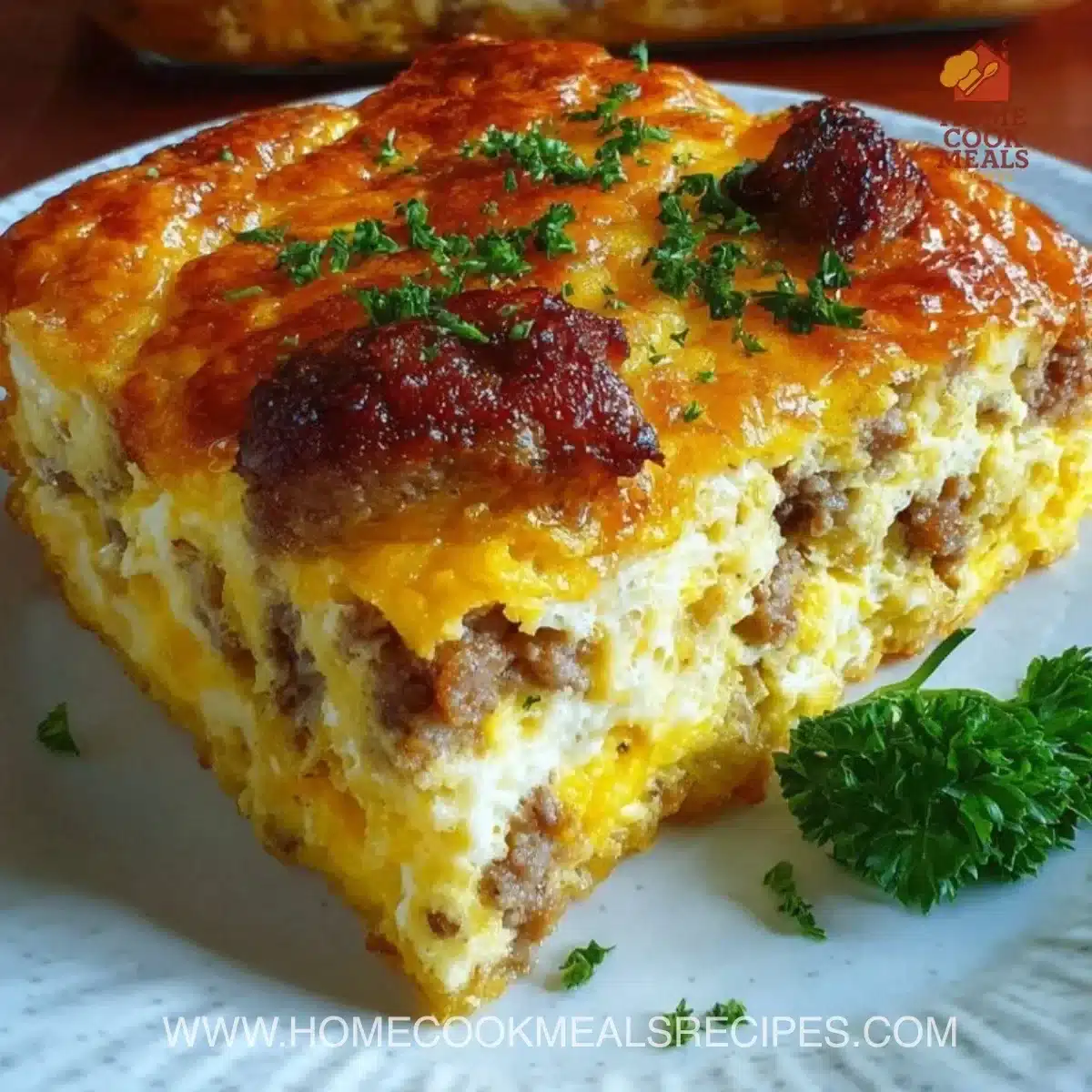 Easy sausage and egg casserole served in a dish