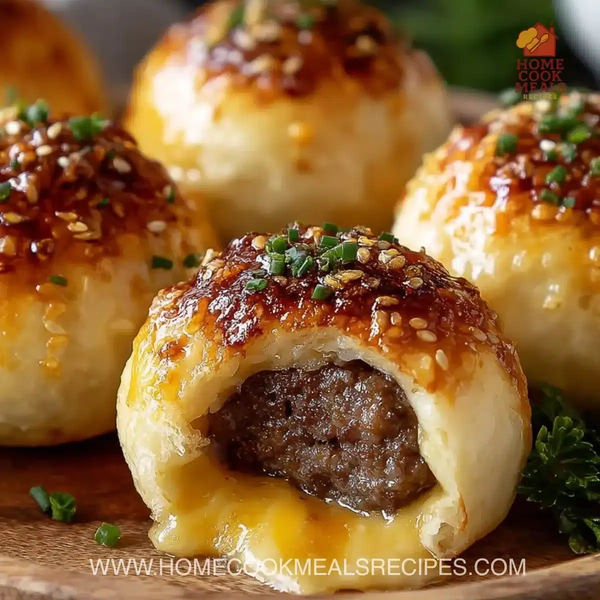 Garlic Parmesan Cheeseburger Bombs fresh out of the oven