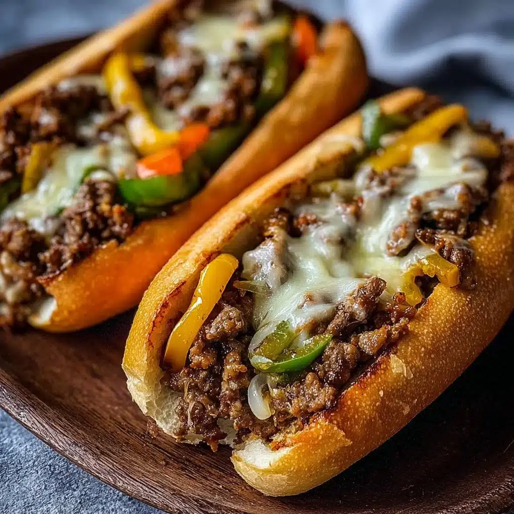 Delicious Ground Beef Philly Cheesesteaks served with melted cheese and fresh toppings
