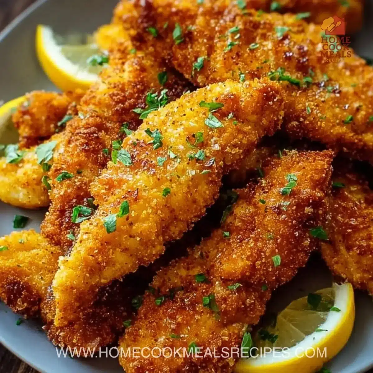 Homemade baked chicken tenders on a plate with dipping sauce