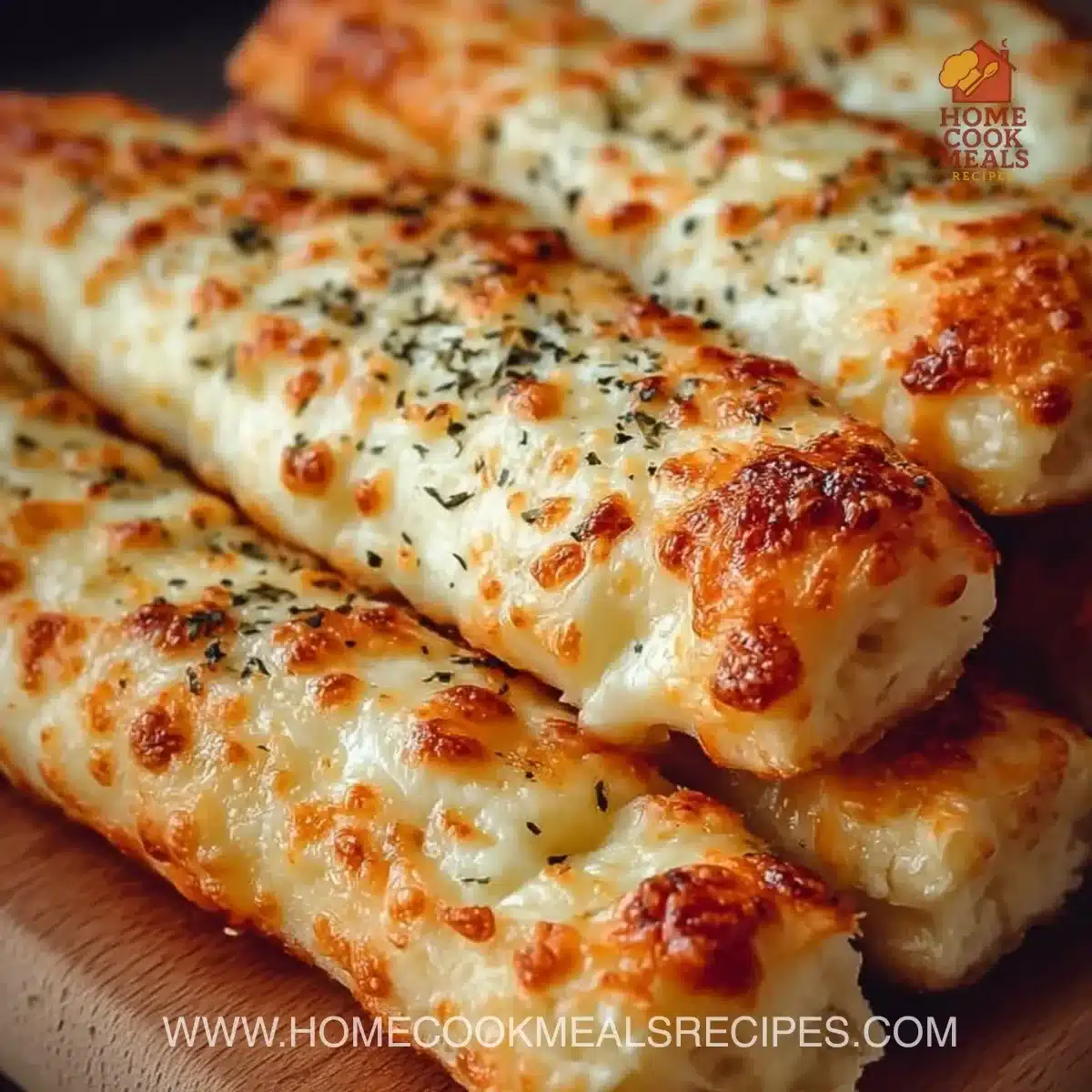 Homemade cheesy breadsticks with melted cheese and a golden crust
