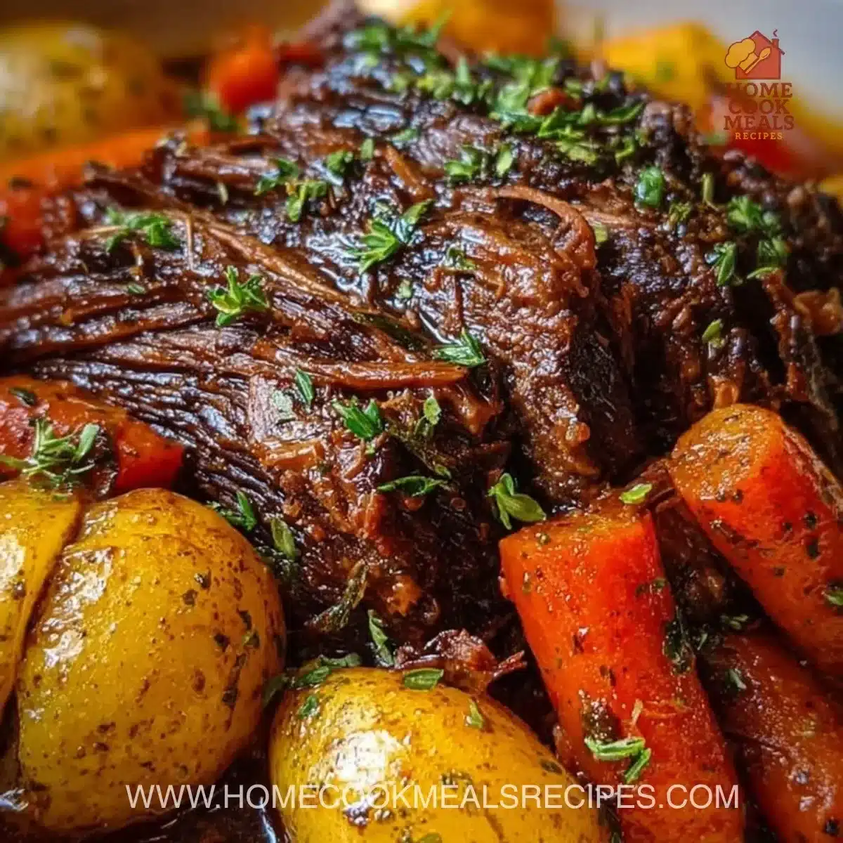 Delicious slow cooker pot roast served with vegetables.