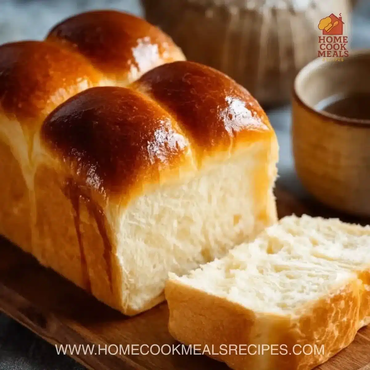 Loaf of Japanese milk bread on a wooden table