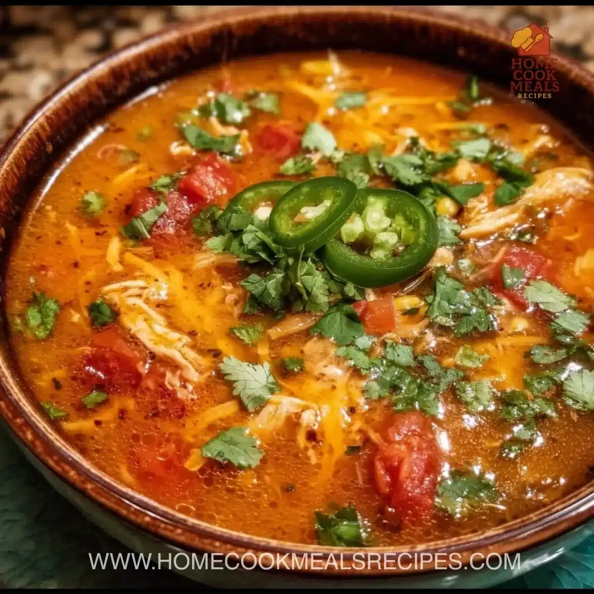 Low-carb chicken tortilla soup with fresh ingredients in a bowl