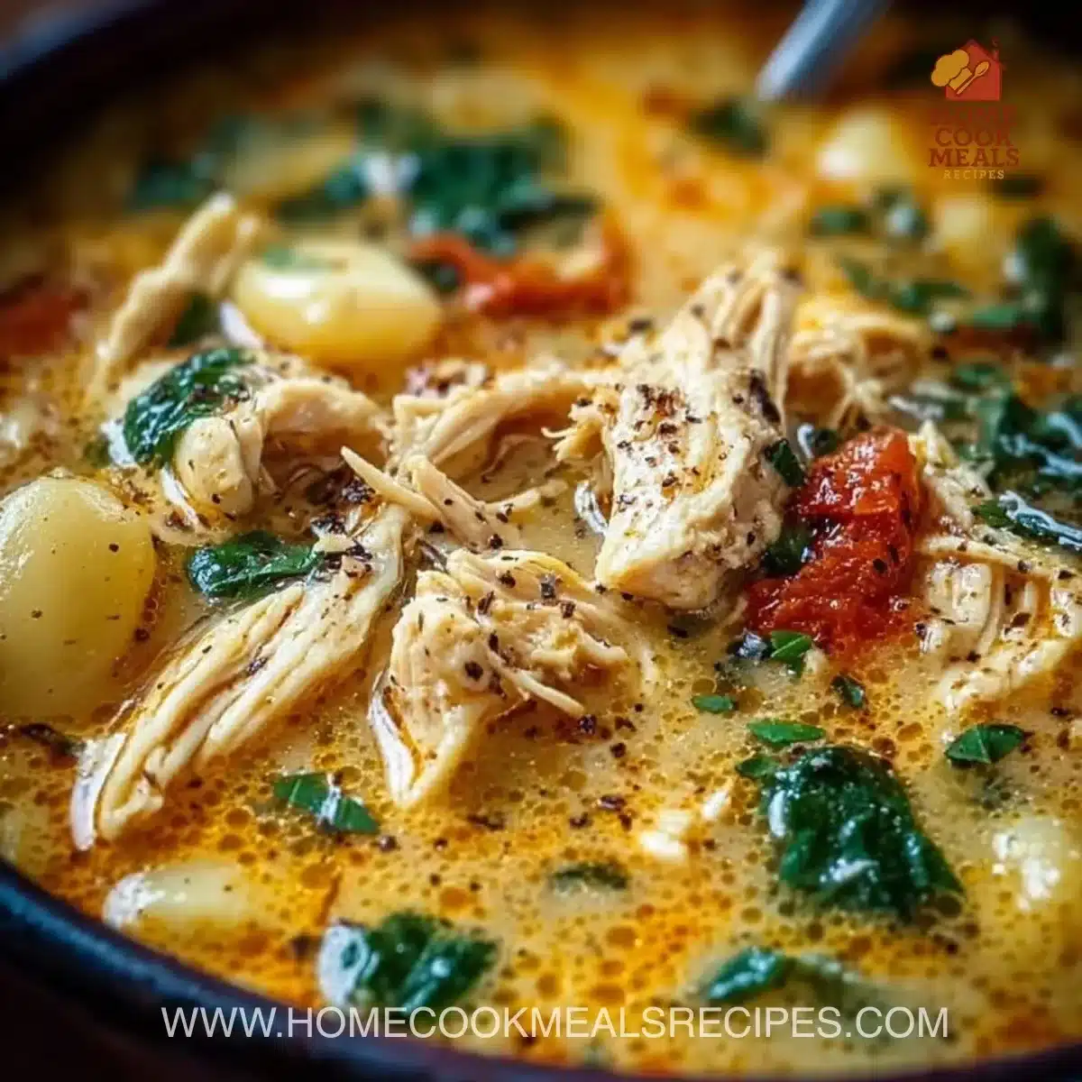Bowl of Marry Me Chicken Soup with herbs and spices, a comforting dish.
