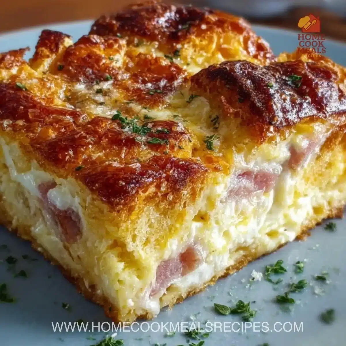 Monte Cristo breakfast casserole served on a plate with garnishes