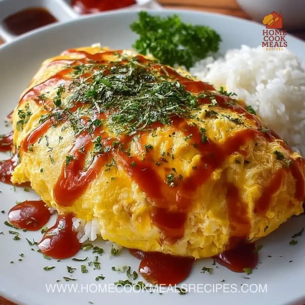 Delicious Omurice dish with fluffy omelette and savory fried rice