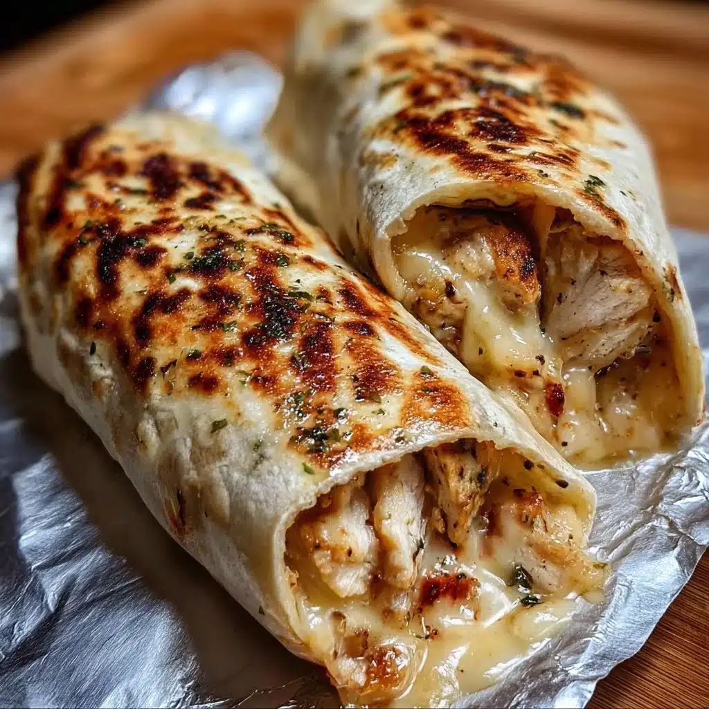Delicious cheesy garlic chicken wraps served on a plate