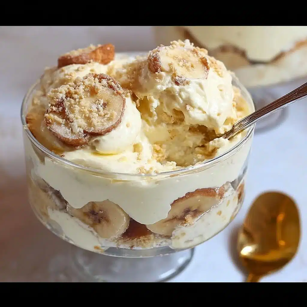 An enticing bowl of banana pudding topped with whipped cream and bananas.