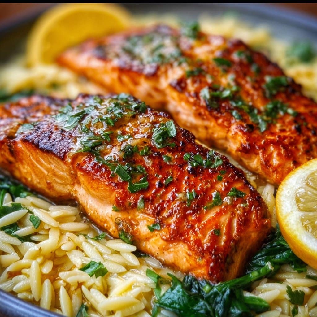Mediterranean Salmon with Lemon Orzo