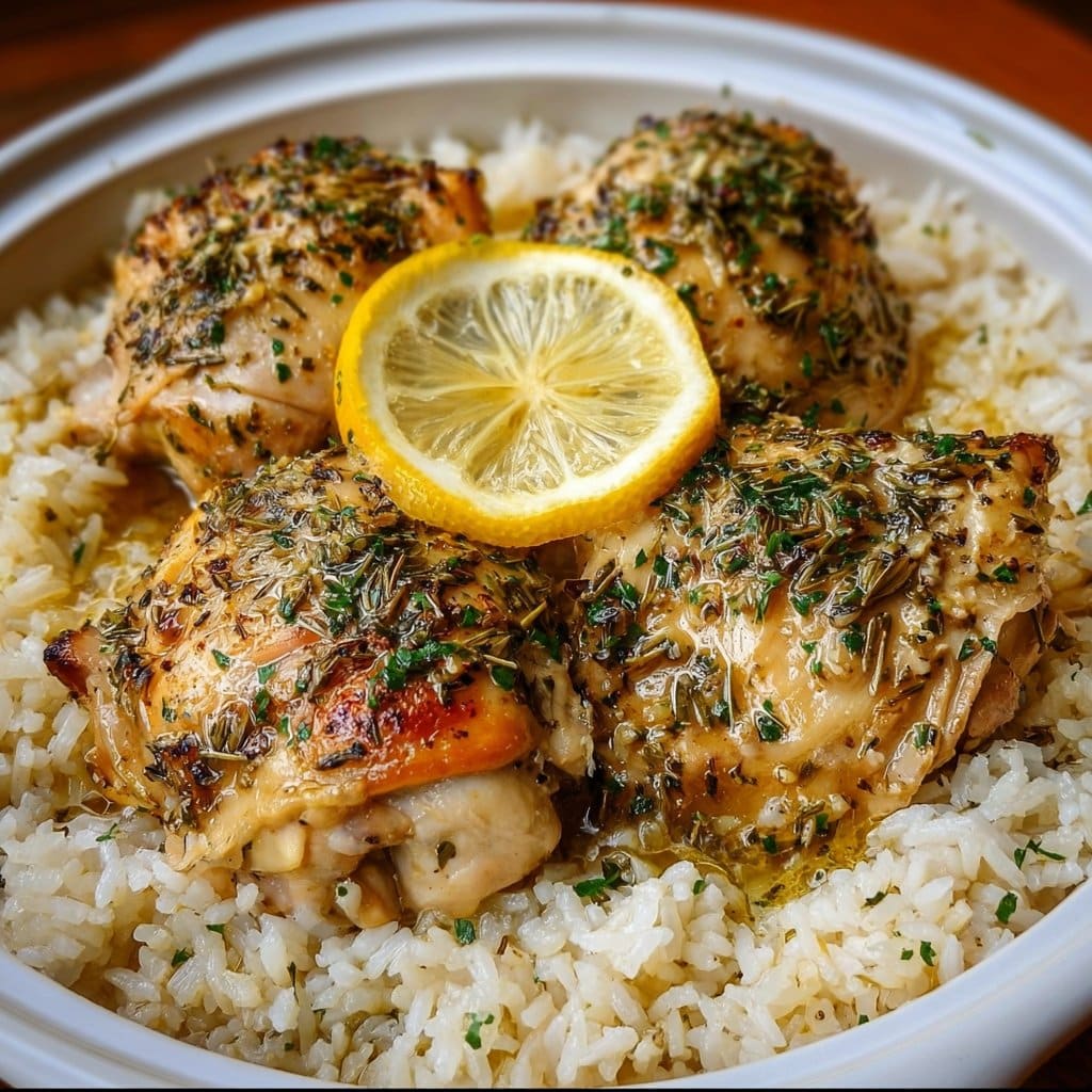 Slow Cooker Lemon Herb Chicken with Fluffy Rice