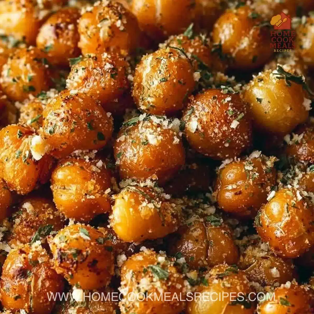 Crispy roasted ranch flavored chickpeas on a serving plate.