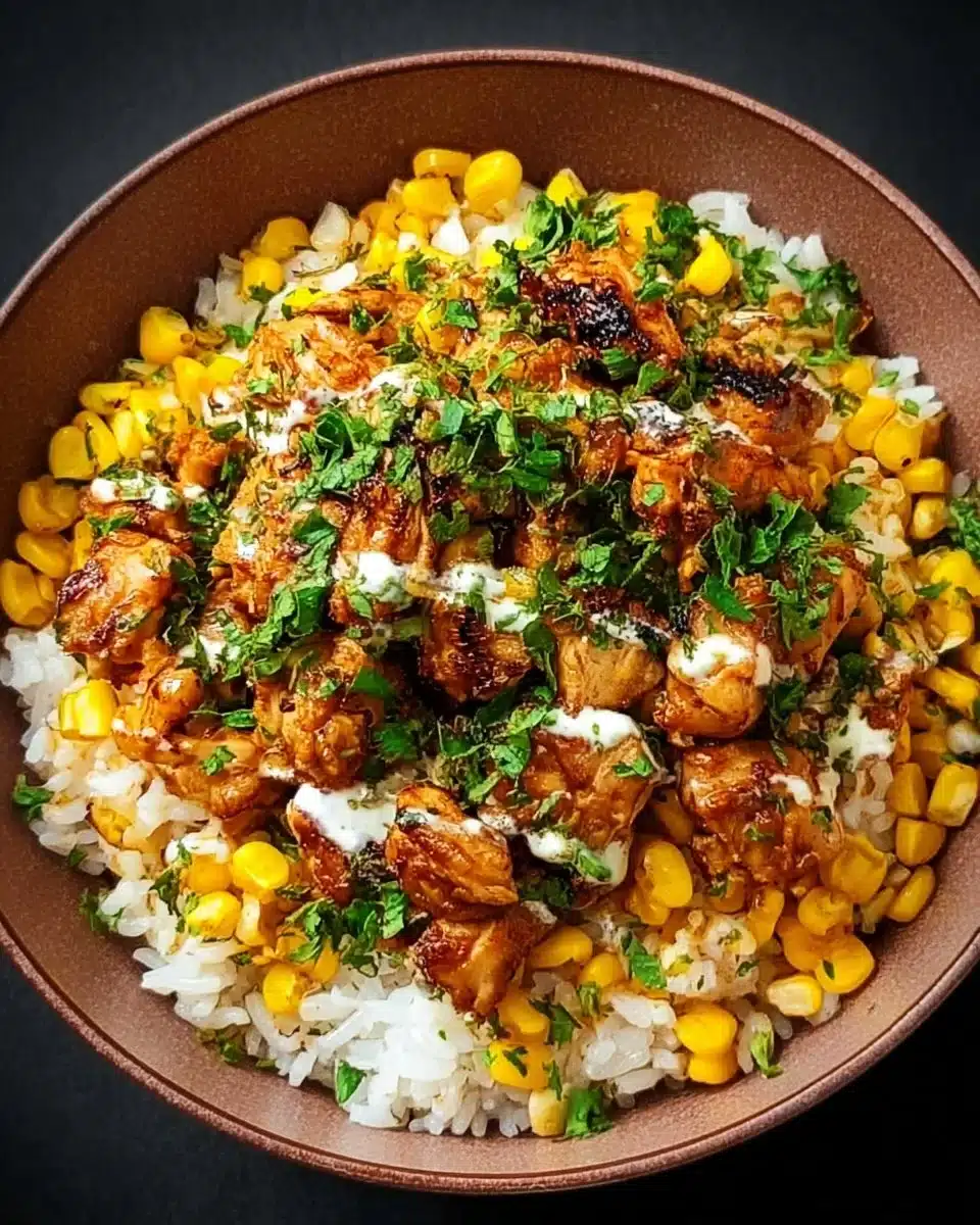 Delicious Street Corn Chicken Rice Bowl featuring grilled chicken and fresh corn