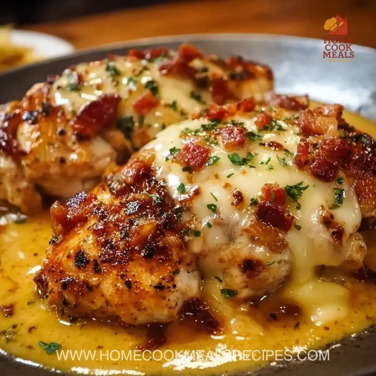 Texas Roadhouse Smothered Chicken topped with Jack Cheese served on a plate