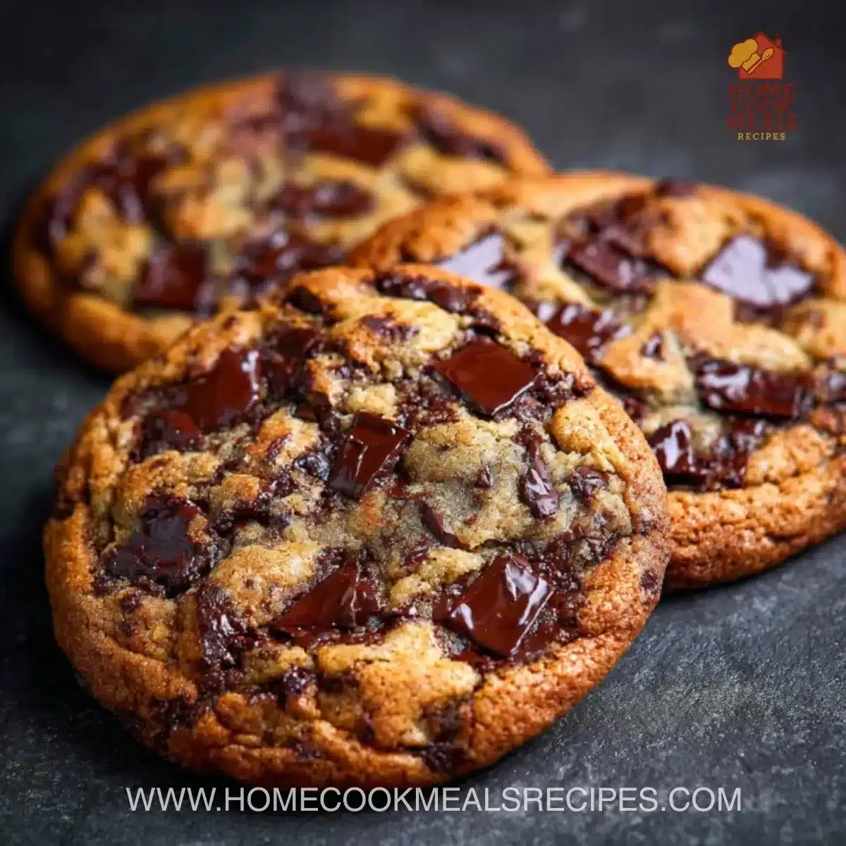 Ultra thick chocolate chip cookies with crispy edges and gooey centers.