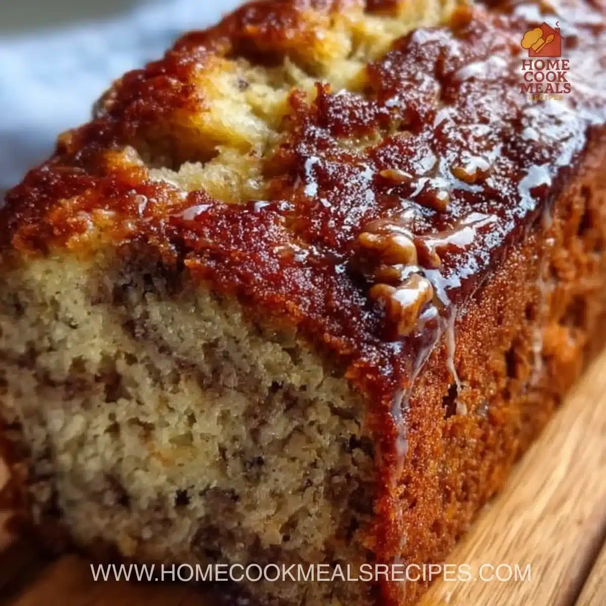 Loaf of the world's best banana bread with slices cut and fresh bananas