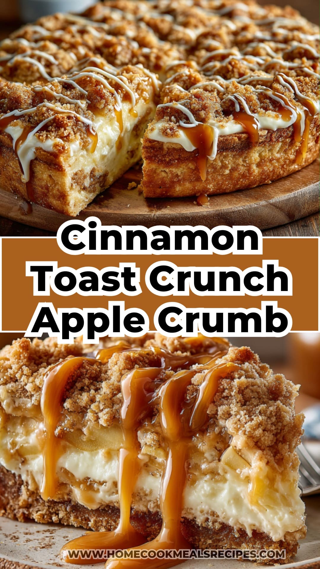 Apple caramel cinnamon crunch cake served warm